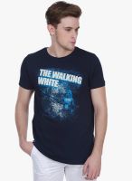 White Kalia Navy Blue Printed Round Neck T-Shirt