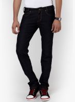 Wrangler Navy Blue Solid Slim Fit Jeans (Skanders)