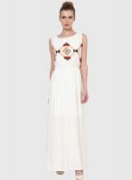 Atorse Off White Colored Printed Maxi Dress