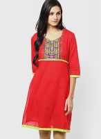 Karigari Red Solid Kurta