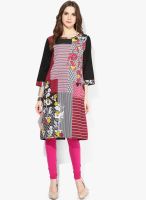 Sangria Placement Print Boat Neck Kurta With Key Hole At Back