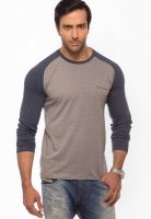 Cult Fiction Grey Solid Round Neck T-Shirts