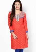 Span Red Printed Kurta