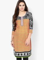 Span Orange Printed Kurta