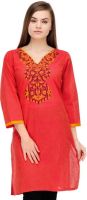 Fuchsia Designs Printed, Woven Women's Straight Kurta(Red)