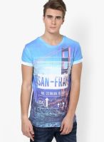 River Island Blue San-Fran Luggage Tag T-Shirt