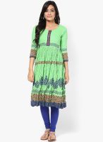 Span Green Printed Kurta