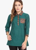 Titch Button Green Embellished Kurtis