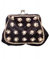 Diwaah Black beaded beautiful hand pouch for women