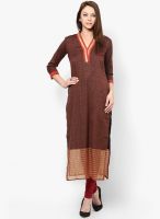 Raindrops Brown Paisley Print Cotton Blend Kurta