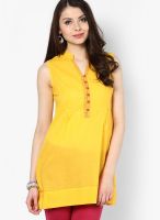 Span Yellow Embroidered Kurtis