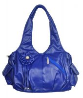 Zircons Blue Leather Zipped Shoulder Bag