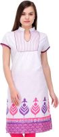 Fuchsia Designs Printed, Woven Women's Straight Kurta(White, Pink)