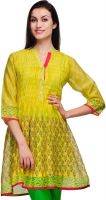 Fuchsia Designs Printed, Woven Women's Straight Kurta(Yellow)