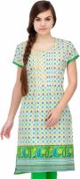 Fuchsia Designs Printed, Woven Women's Straight Kurta(White, Green)