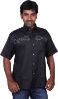 Karlsburg Men's Embroidered Party Black, Silver Shirt