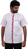 Karlsburg Men's Embroidered Casual White, Red Shirt