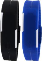 iDigi Unisex Set of 2 Black & Dark Blue Silicone LED Band Digital Watch - For Men, Boys, Women, Girls