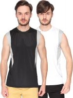 Campus Sutra Solid Men's Round Neck Black, White T-Shirt(Pack of 2)