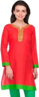Cenizas Casual Solid, Self Design Women's Kurti(Red)