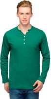 Martech Solid Men's V-neck Green T-Shirt