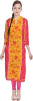 Shop Rajasthan Casual, Formal Floral Print Women's Kurti(Yellow, Pink)