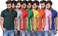 TSX Solid Men's Polo Neck Multicolor T-Shirt(Pack of 8)