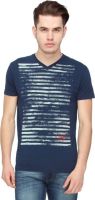 T-Base Graphic Print Men's V-neck Blue T-Shirt