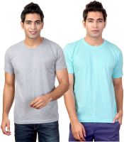 Top Notch Solid Men's Round Neck Grey, Light Blue T-Shirt(Pack of 2)