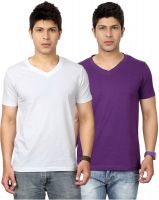 Top Notch Solid Men's V-neck White, Purple T-Shirt(Pack of 2)
