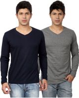 Top Notch Solid Men's V-neck Orange, Grey T-Shirt(Pack of 2)