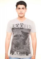 Zwizdot Printed Men's V-neck Grey T-Shirt