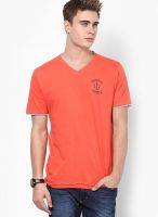 Flying Machine Orange V Neck T-Shirt