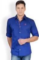 GHPC Men's Solid Casual Blue Shirt