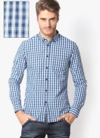Gas Navy Blue Casual Shirts