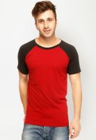 Gritstones Red Solid Round Neck T-Shirts