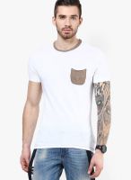 Sisley White Solid Round Neck T-Shirts