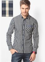 Gas Navy Blue Casual Shirts