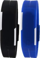 Pappi Boss Unisex Set of 2 Black & Dark Blue Silicone LED Band Digital Watch - For Boys, Men, Girls, Women