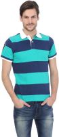 Basics Striped Men's Polo Neck Green T-Shirt