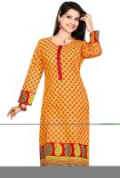Black Kite & Company Casual Printed Women's Kurti(Yellow)