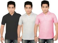 BrandTrendz Solid Men's Polo Neck Black, Grey, Pink T-Shirt(Pack of 3)