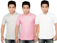 BrandTrendz Solid Men's Polo Neck Grey, Pink, White T-Shirt(Pack of 3)