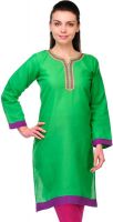 Cenizas Casual Solid, Self Design Women's Kurti(Green)