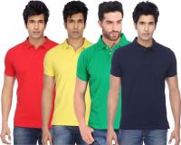 Concepts Solid Men's Polo Neck Multicolor T-Shirt(Pack of 4)