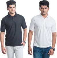 Eprilla Solid Men's Polo Neck Black, White T-Shirt(Pack of 2)