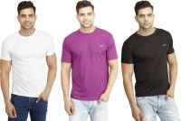 Eprilla Solid Men's Round Neck Black, White, Purple T-Shirt(Pack of 3)