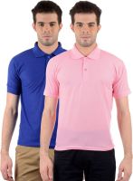Gdivine Solid Men's Polo Neck Blue, Pink T-Shirt(Pack of 2)