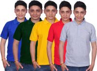 Gdivine Solid Men's Polo Neck Multicolor T-Shirt(Pack of 5)
