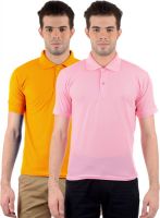 Gdivine Solid Men's Polo Neck Gold, Pink T-Shirt(Pack of 2)
